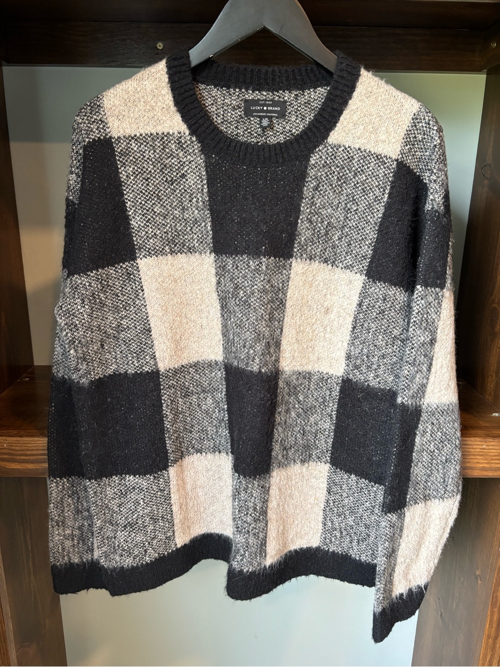 Lucky Brand Women's Black & Cream Buffalo Check Crewneck Sweater